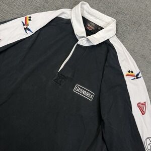 Guinness Rugby Shirt Men's XL Black White Long Sleeve Toucan Bird Logo Beer